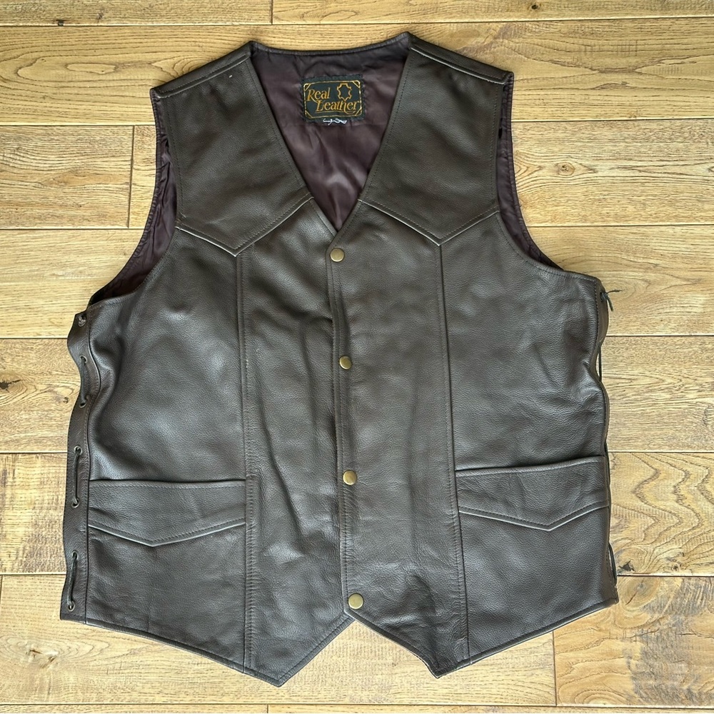 Real Leather Dark Brown Leather Motorcycle Biker Vest